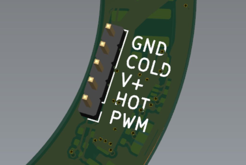 Back of the All Sky Dew Heater Revision 2 board, showing the five-pin connector